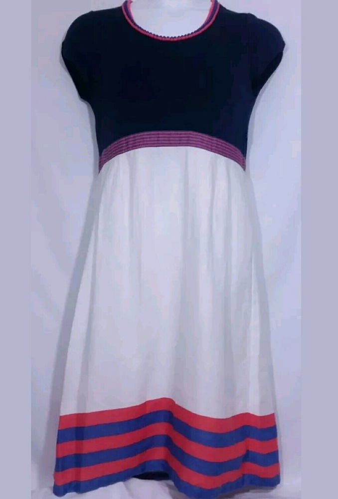 Boden Dress US 12L UK 16L Blue Red Linen